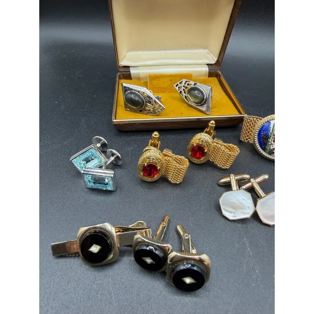 Vintage Men’s Cufflink Lot – Swank Swarovski MOP Glass + More